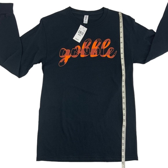 Gobble Spell Out Women’s Fall Black Orange Long Sleeve T-Shirt - Picture 7 of 9